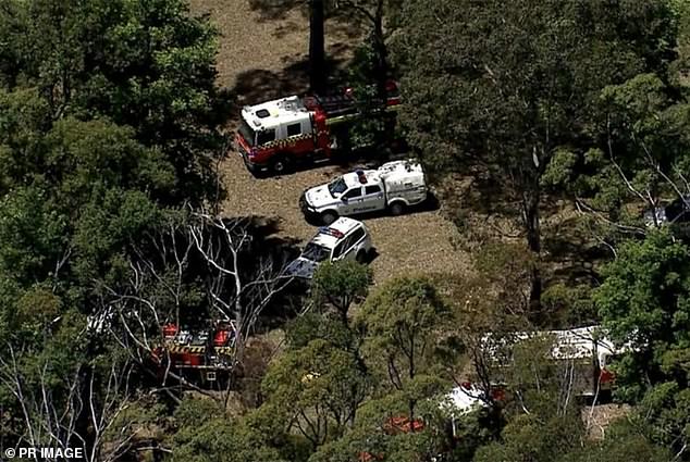 Emergency services were called to the scene (pictured) after the two planes crashed in mid-air before locating three men, who had died.