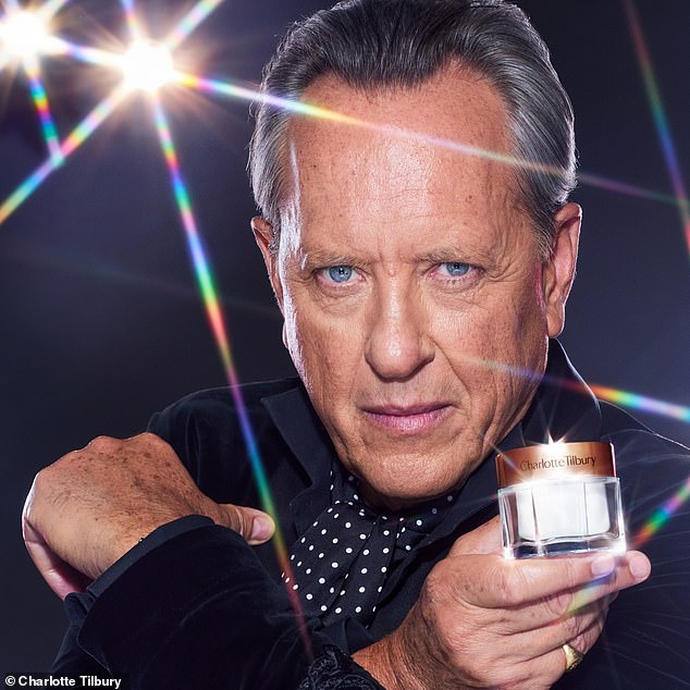 In photos from the launch, Richard E. Grant, 67, a skincare lover from Tilbury, looked younger than ever while wearing a black velvet jacket, a polka dot scarf and his hair tied back.