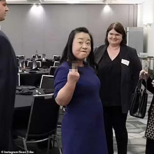 Tribe shared a rare image of ACT Liberal leader Elizabeth Lee giving her middle finger to reporters.