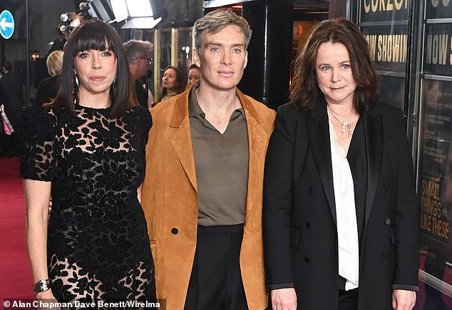 Murphy attended the London premiere of Small Things Like These with co-stars Eileen Walsh (left) and Emily Watson (right).