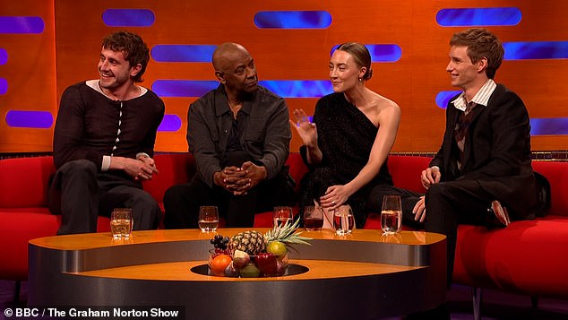 When Saoirse was about to speak again, Paul intervened jokingly: 'I want to be you for Halloween!' which caused a visibly upset Saoirse to point out: 