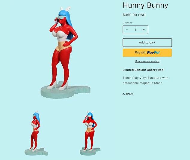 The link took fans to a website selling an eight-inch polyvinyl sculpture of a character called Hunny Bunny, which looked identical to Lizzo's costume and sold for $350.