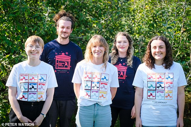 The five Britons heading to Goudier Island (left to right): Aoife McKenna (museum director), George Clarke (postmaster), Lou Hoskin (base leader), Dale Ellis (store manager) , Maggie Coll (wildlife monitor)