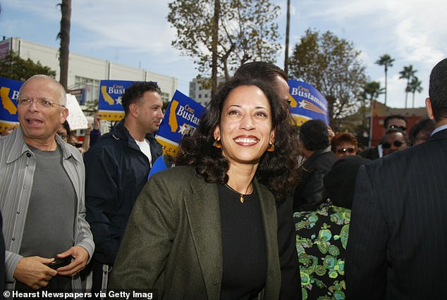 Kamala Harris meets with supporters in front of the 24th Street BART station while campaigning