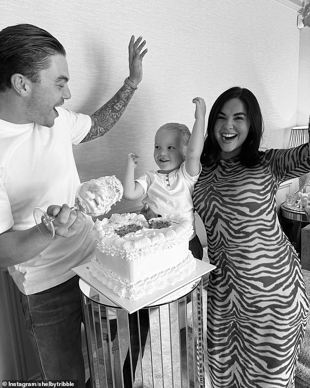 They then shared adorable black and white snaps of them cutting the cake with wine glasses with their Abel.