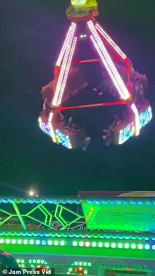 The video shows the attraction spinning and swinging.