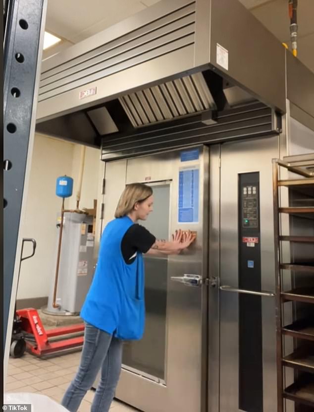 In a TikTok video, a Walmart employee demonstrated how much force was needed to close the oven.