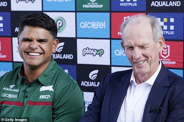 Returning coach Wayne Bennett (pictured with Mitchell) says it's great to know the Bunnies star is in good shape.