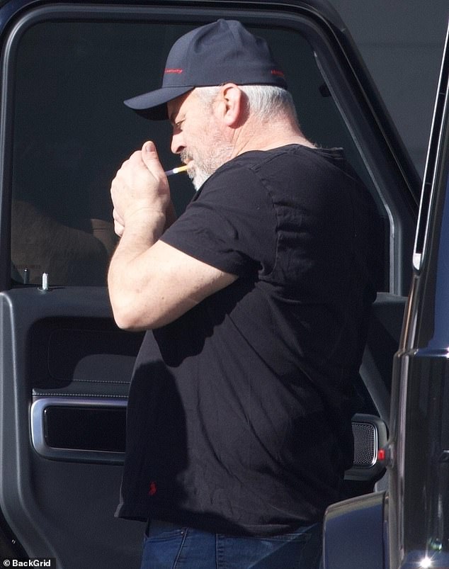 The Emmy-nominated star was seen lighting a cigarette while exiting a vehicle on the fall day.