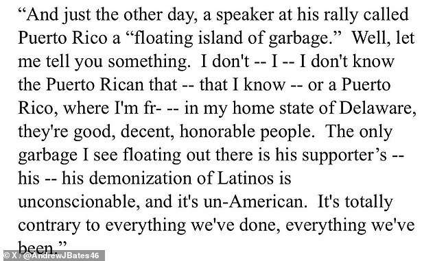 Biden's team also provided a transcript of what he said, bizarrely claiming that he used the word 