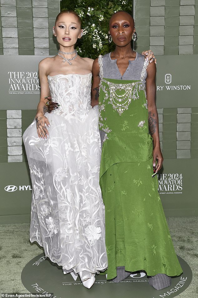 Ariana's dress fit her character Glinda in Wicked perfectly, and her co-star Cynthia took the same approach by wearing a green dress, which would have suited her green-skinned character, Elphaba.