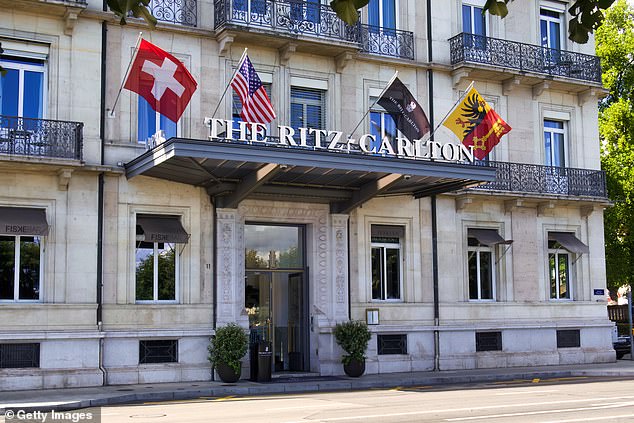 Katy was joined by her fiancé Orlando Bloom and Jeff Bezos' girlfriend Lauren Sanchez for the glitzy bash, which took place at the Ritz Carlton (pictured) in Geneva.