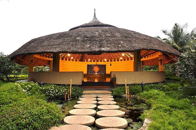 The 75-year-old monarch spent three days at the exclusive SOUKYA resort, pictured.