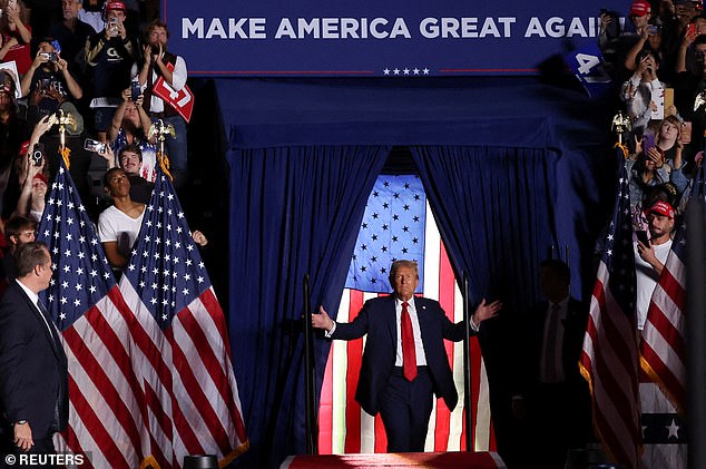 Republican presidential candidate former US President Donald Trump attends a campaign rally at McCamish Pavilion in Atlanta, Georgia, US, on October 28, 2024.