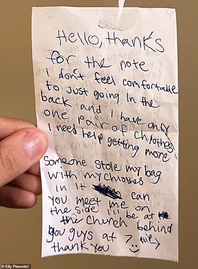 After leaving him the essentials and a note, Pimental received this message from the teen, telling him what he needed and how grateful he was.