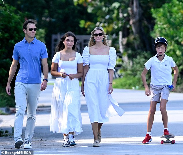 Ivanka, 42, was seen walking with her husband Jared Kushner and daughter Arabella Rose, 13, and son Joseph Frederick, 11, on Friday afternoon.