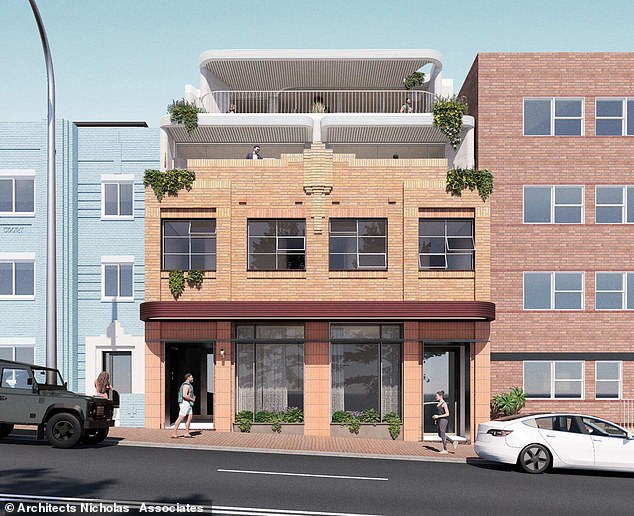 The building will house four apartments and a commercial space on two floors below, according to the plans.