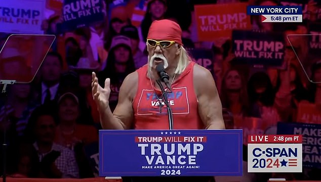 Hulk Hogan appears at the Madison Square Garden rally