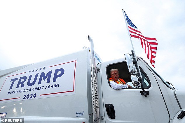 1730328923 752 Trump trolls Harris and Biden by riding a GARBAGE TRUCK