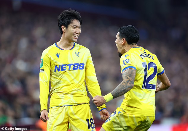 The Japanese midfielder fired in from 25 yards as Palace eased the pressure on Oliver Glasner.