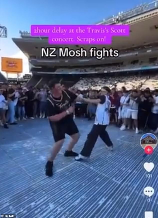 The rapper, 33, was performing at Eden Park in Auckland as part of his Circus Maximus tour when ticket holders decided to fight each other.