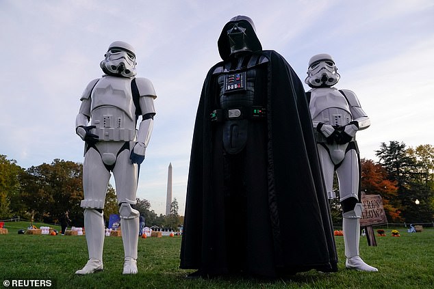 Darth Vader and two stormtroopers on the south lawn