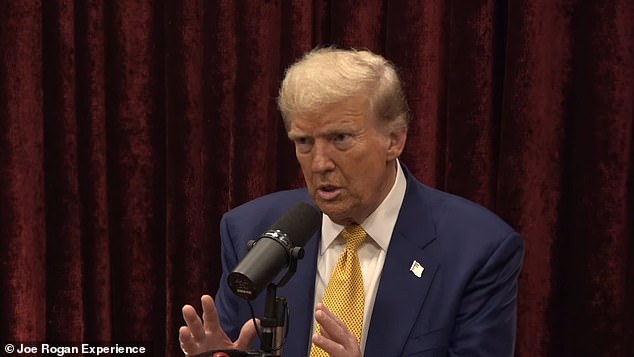 Donald Trump, photographed during his appearance at the Joe Rogan Experience on Friday, said that 