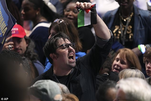 Another protester yelling at the vice president while she spoke in Harrisburg