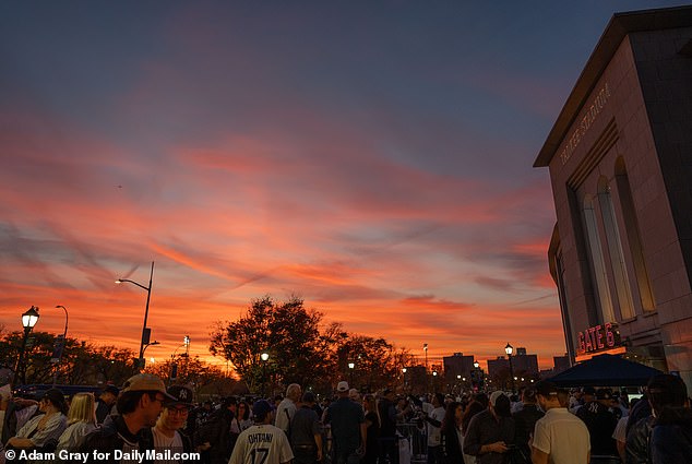 The sun sets over Yankee Stadium in the hours before Game 5 of the World Series