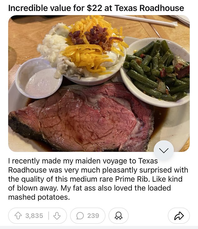 Texas Roadhouse fans have taken to Reddit to praise the chain.