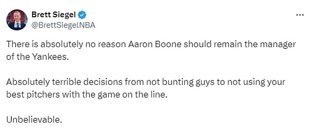 Fans criticized Boone's decision-making after the catastrophic collapse at Yankee Stadium.