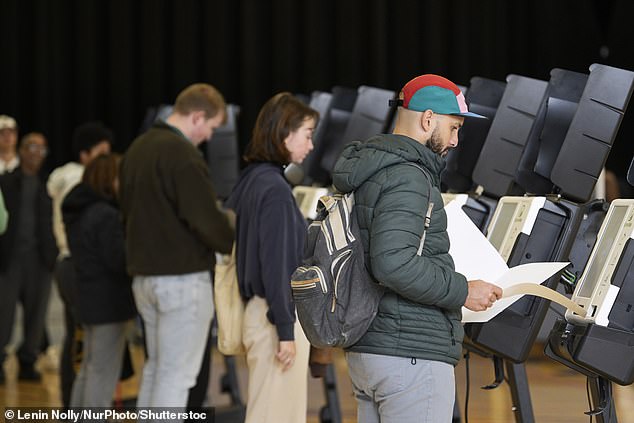 People in Washington DC begin voting early on October 29, 2024 at the Columbia Heights Community Center.