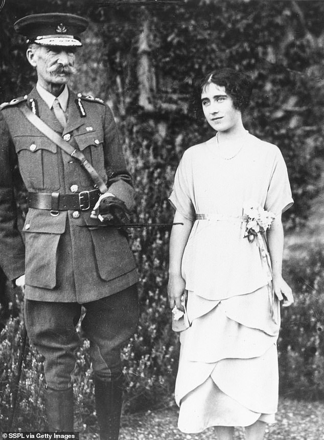 An early photograph of the Queen Mother (then Lady Elizabeth Bowes-Lyon) and King Charles at the publicity service at Glamis Castle in 1910.