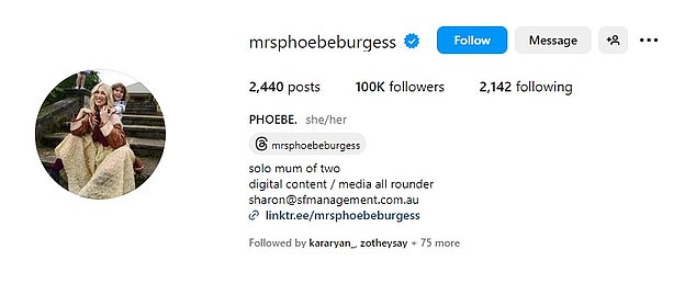 Years after their split, Phoebe's Instagram username is still @mrsphoebeburgess.