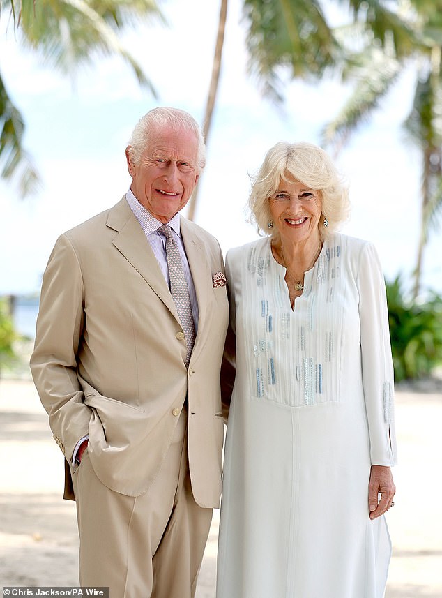 King Charles and Queen Camilla during a visit to a beach in Apia, Samoa, this month