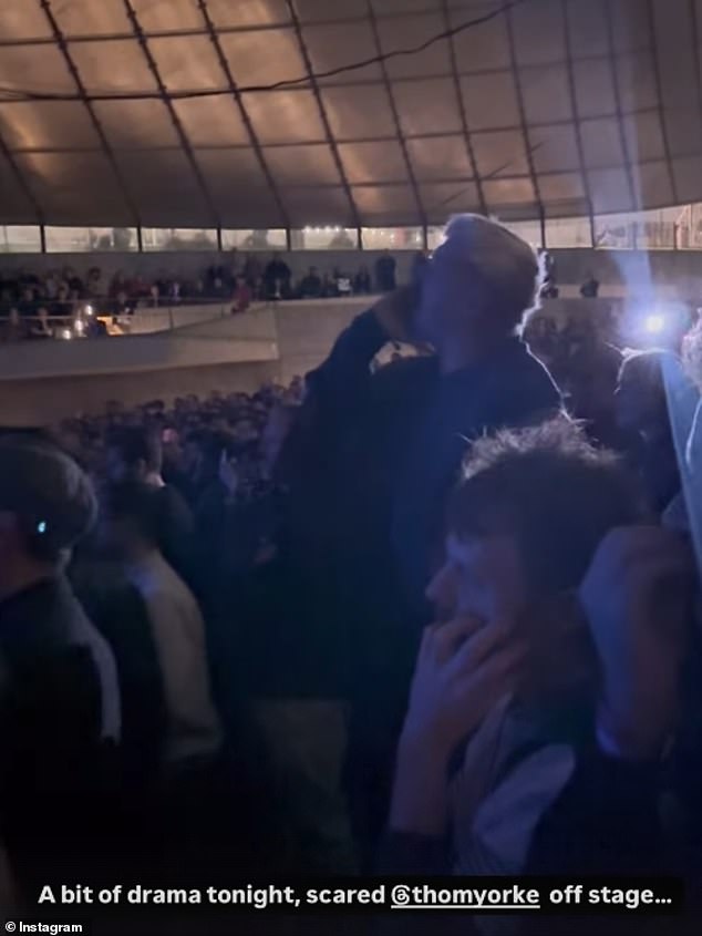 Audience members filmed the protester shouting during the encore of the Radiohead star's show.