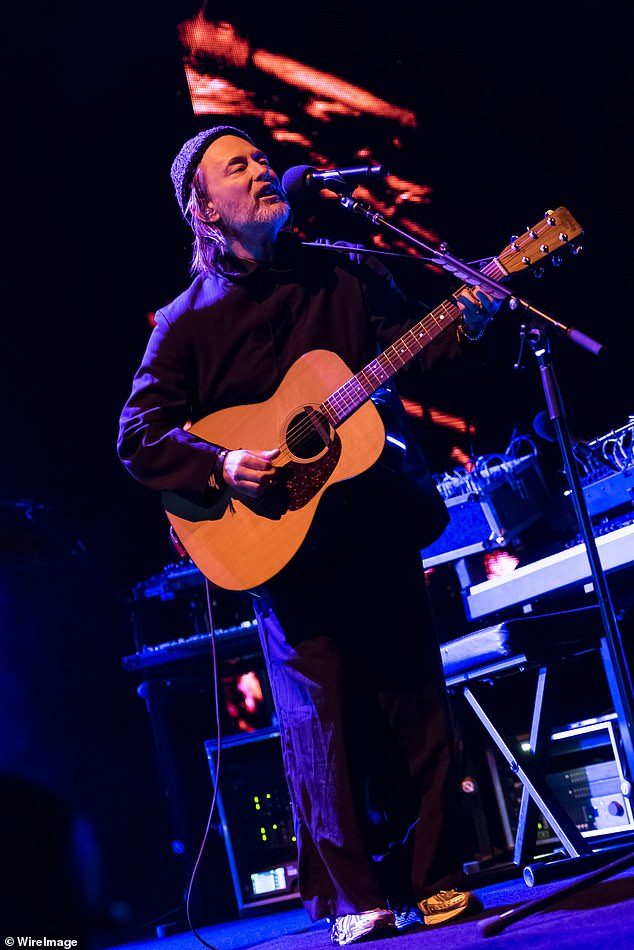 The Radiohead singer, 56, took to the stage at the Sydney Myer Music Bowl for a solo performance (pictured) but had a tense exchange with a concert-goer during the encore.