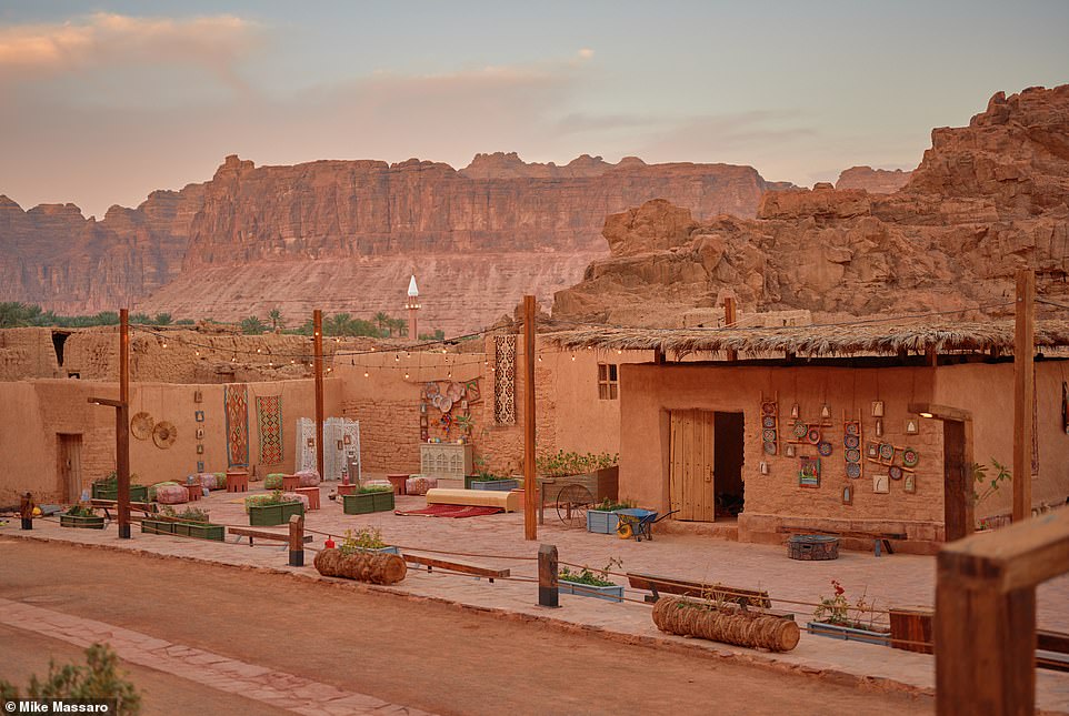 The old town of AlUla, above, dominated by rugged volcanic peaks