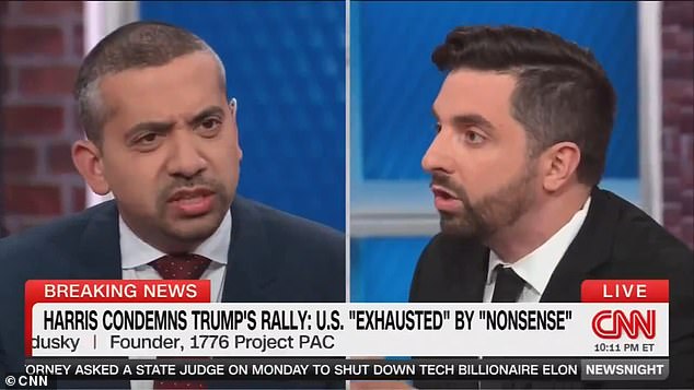 Conservative panelist Ryan Girdusky (right) was kicked off the set of a CNN show after a wild exchange with liberal commentator Mehdi Hasan (left) over Trump's heated rally in New York City.