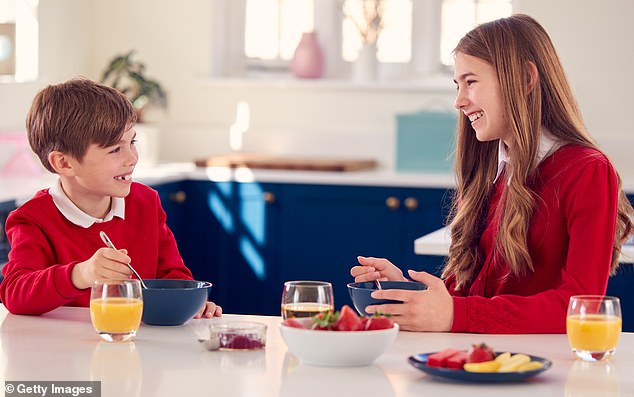 To reduce added sugar, swap sweet yogurts for plain yogurt with honey, fruit, or dark chocolate for flavor. Dr. Amati suggests making a yogurt bowl with fruits, nuts, and seeds or even sprinkling on some Cheerio's as a topper for your child's breakfast.