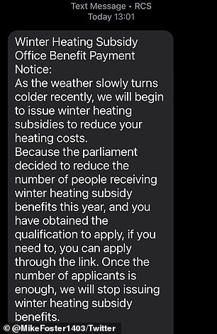 Smishing scam: Scammers offer false winter heating subsidies