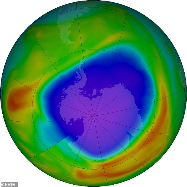 The ozone layer still has a long way to go to recover. On October 5 of this year (pictured), the layer reached a thickness of just 109 Dobson units, less than half the pre-1979 average.