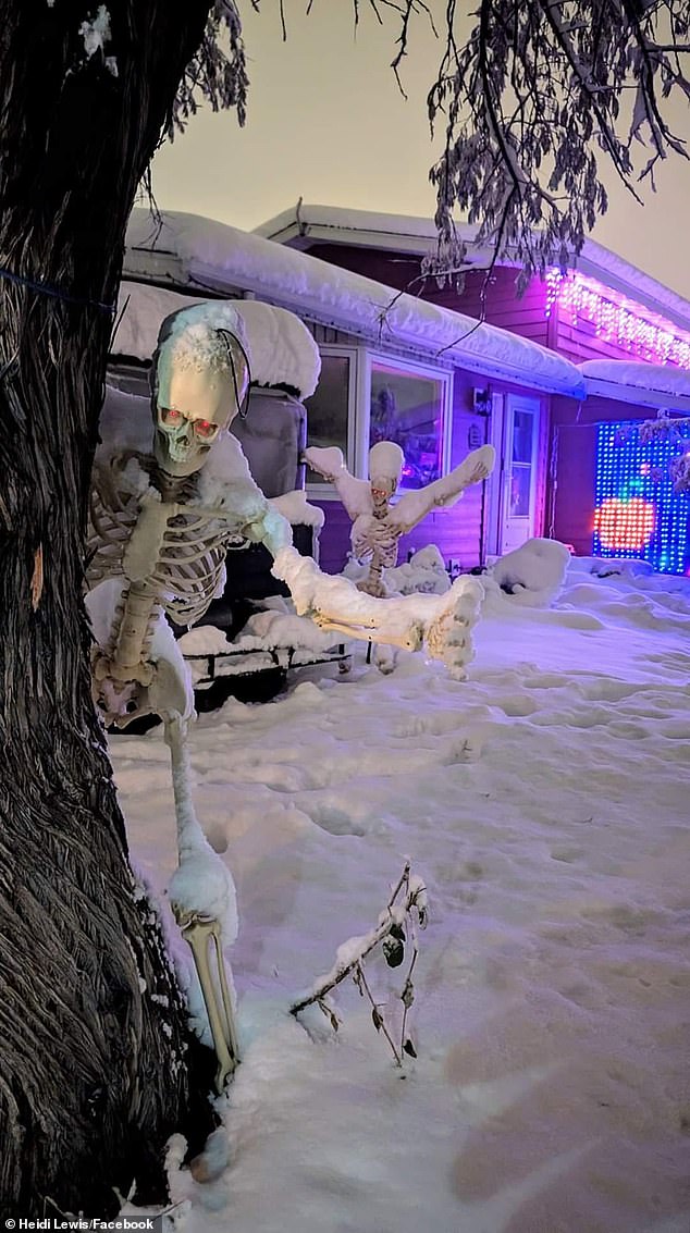 A snowstorm that hit Wyoming on Tuesday left neighborhoods covered in snow just before Halloween