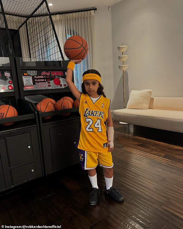 Rob Kardashian shared a sweet series of snaps of his daughter Dream dressed as Los Angeles Lakers legend Kobe Bryant for Halloween.