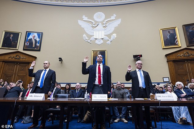 Air Force and intelligence agency veteran David Grusch (center) testified under oath before Congress in July 2023, alleging widespread illegalities stemming from a secret intelligence program. 