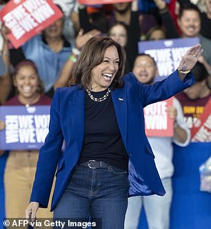 Kamala Harris takes the stage at an event in Phoenix, Arizona