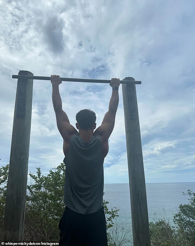 Another image showed him working out in an outdoor gym.