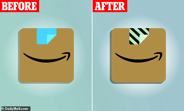 The new Amazon logo has replaced the blue ribbon with light and dark green stripes