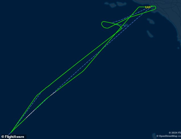 Flight 73 took off from Los Angeles at 10:30 p.m. Wednesday bound for Sydney, but made a U-turn over the Pacific Ocean at 11:02 p.m., according to flight data.