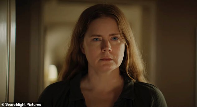 Amy plays an unnamed woman who quits her job as an artist to be home full-time with her young son while her husband continues to work (pictured in the Nightb***h trailer)